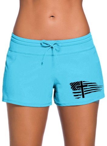 Women's Swim Shorts Mid Waist Flag Festival Knot Drawstring Swim Shorts