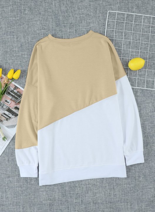 Color Block Long Sleeve Round Neck Casual Sweatshirt