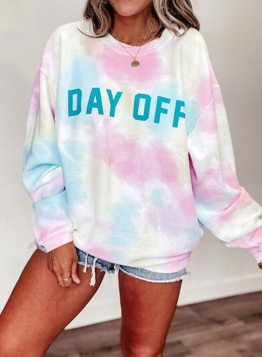 Women's Tie Dye Day Off Letter Print Crew Neck Loose Sweatshirt