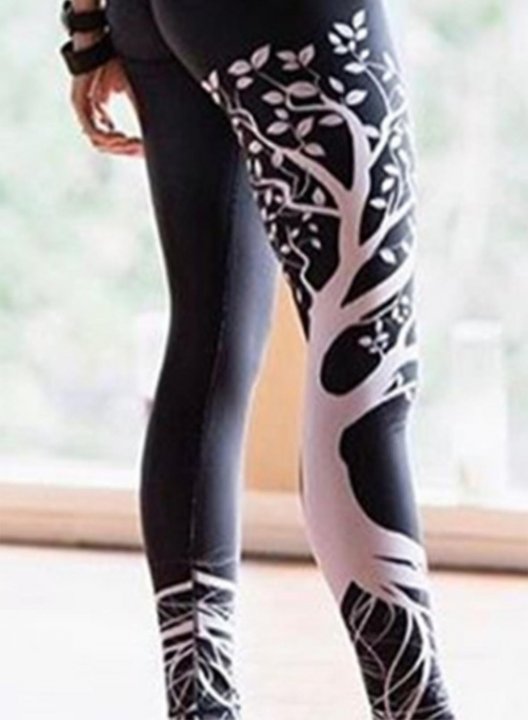 Women's Leggings Slim Floral Solid High Waist Daily Track Pants