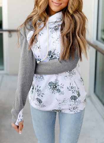 Women Floral Zipper Sweatshirt with Pocket