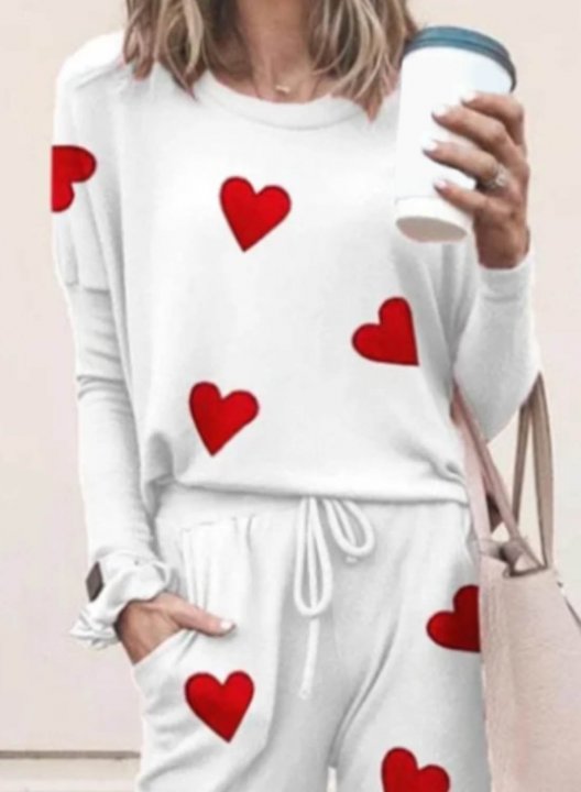 Women's Loungewear Sets Heart-shaped Color Block Round Neck Long Sleeve Slim Ankle-length Two Piece Sets