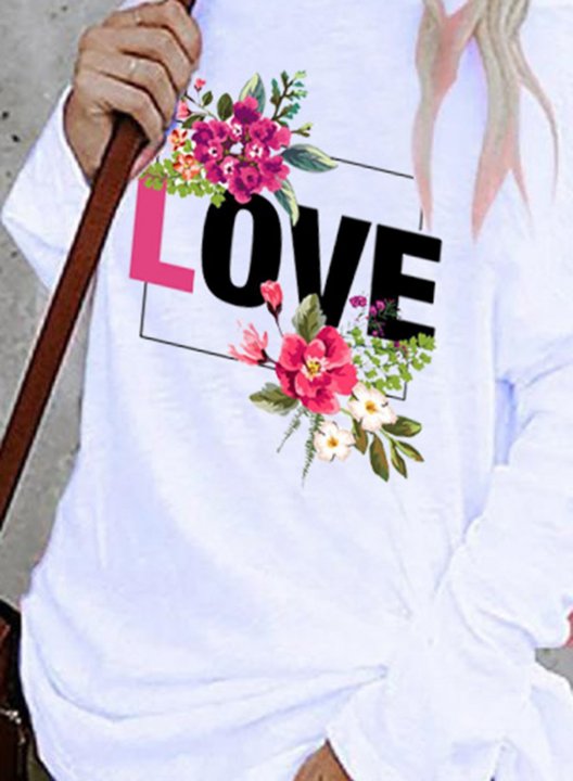 Women's Sweatshirt Floral Letter Round Neck Long Sleeve Casual Daily Pullovers