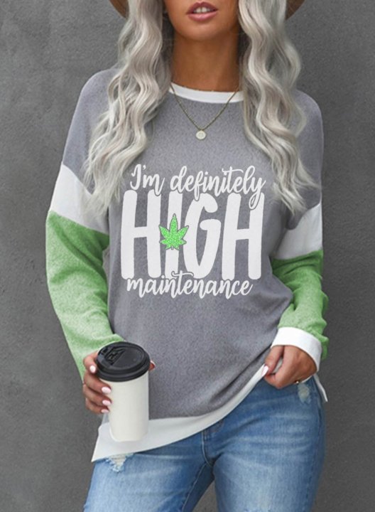 Women's I'm A Little High Maintenance Sweatshirt Casual Letter Color Block Round Neck Short Sleeve Daily Pullovers