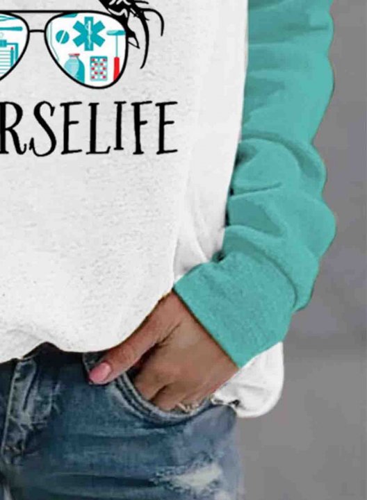 Women's Sweatshirts Letter Color Block Portrait Round Neck Long Sleeve Casual Daily Sweatshirts