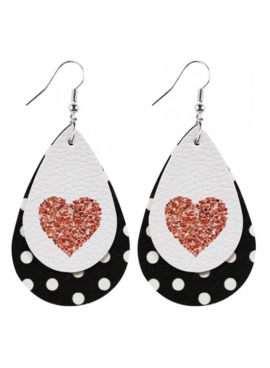 Women's Earrings Polka Dot Letter Color Block Leather Double Drop Earrings