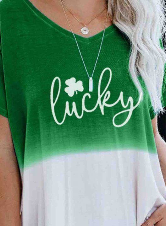 Women's T-shirts Color Block Letter Print Short Sleeve Round Neck Daily Tunic T-shirt