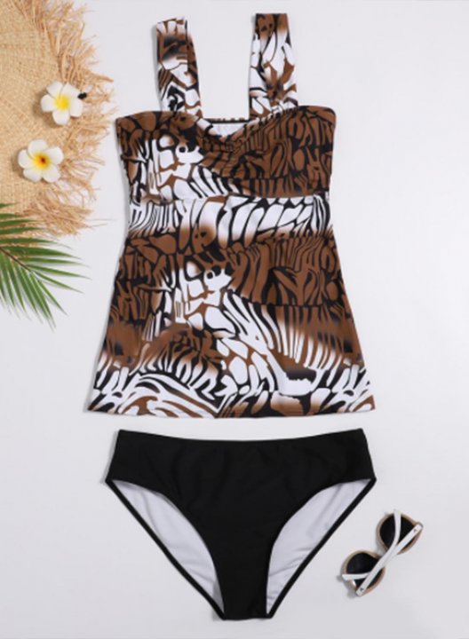 Women's Tankini Set Tropical Padded Mid Waist Square Neck Basic Tankini Set