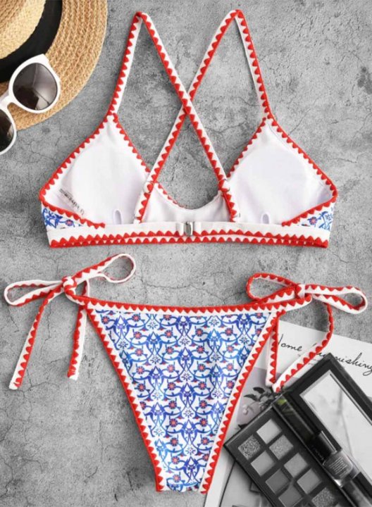 Women's Bikinis Color Block Floral Sleeveless Adjustable Spaghetti Padded Vacation Bikini