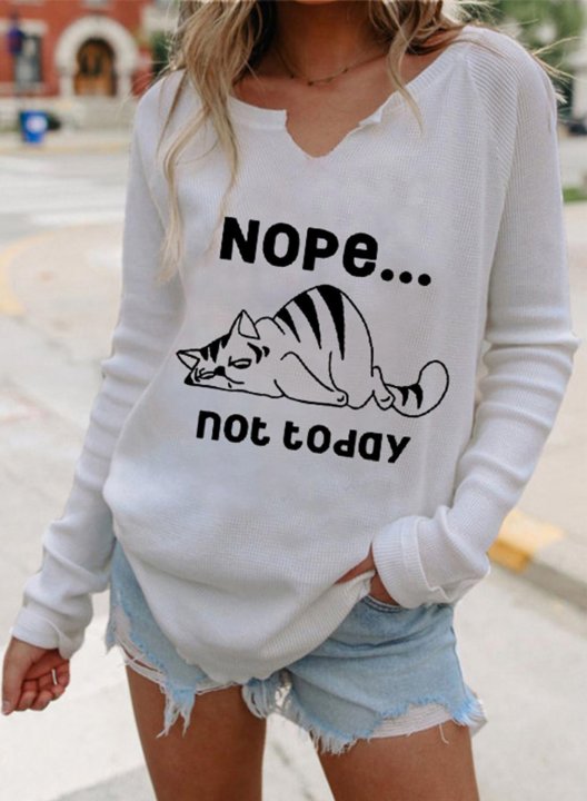 Women's Nope Not Today T-shirts Solid Letter Long Sleeve Round Neck Daily Casual T-shirt