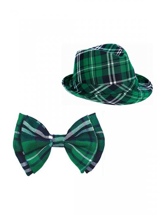 St. Patrick's Day Irish Plaid Hat And Bow Tie Suit