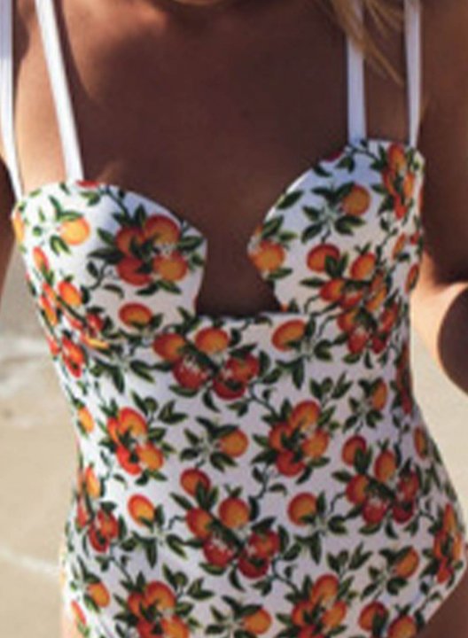 Women's One Piece Swimwear Floral Spaghetti Cut Out One-Piece Swimsuit