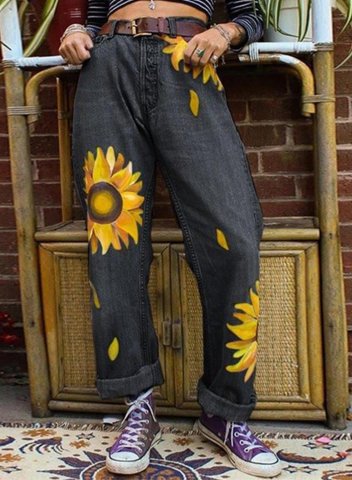 Women's High Waist Sunflower Loose Jeans