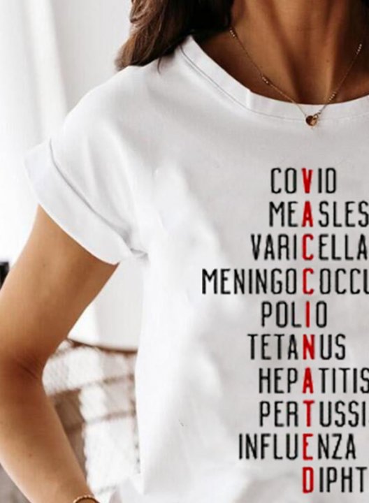 Women's T-shirts Letter Short Sleeve Round Neck Casual Daily T-shirts