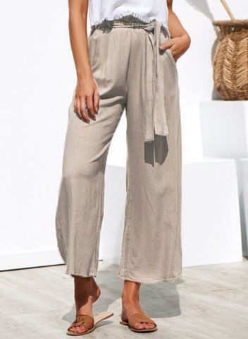 Women's Palazzo Pants Straight Solid High Waist Daily Ankle-length Vintage Pocket Waist Tie Pants