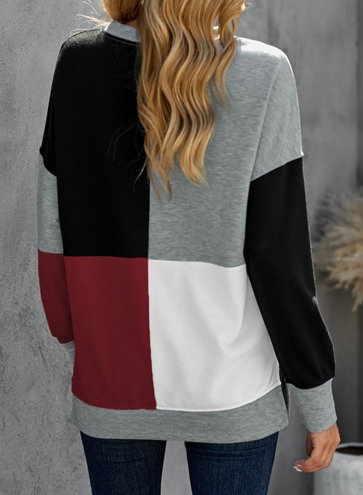 Color Block Round Neck Long Sleeves Sweatshirt