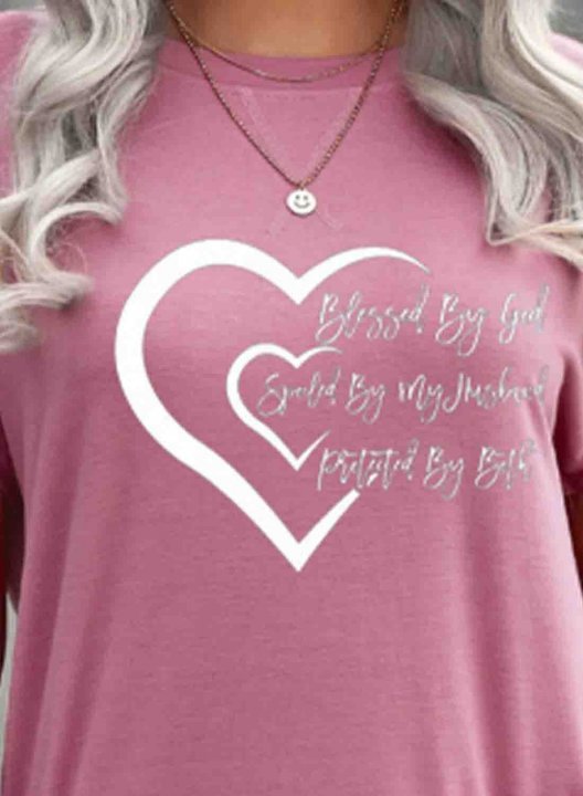 Women's T-shirts Blessed By God Spoiled By My Husband Protected By Both Heart Print Short Sleeve Round Neck Daily Casual T-shirt