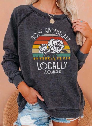 Women's Rose Apothecary Locally Sourced Print Sweatshirt Rose Gray Casual Pullovers