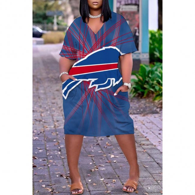 Women's Buffalo Bills Printed V-neck Casual Pocket Dress