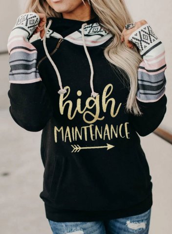 Women's High Maintenance Hoodies Turtleneck Drawstring Letter Zip Long Sleeve Color Block Hoodies