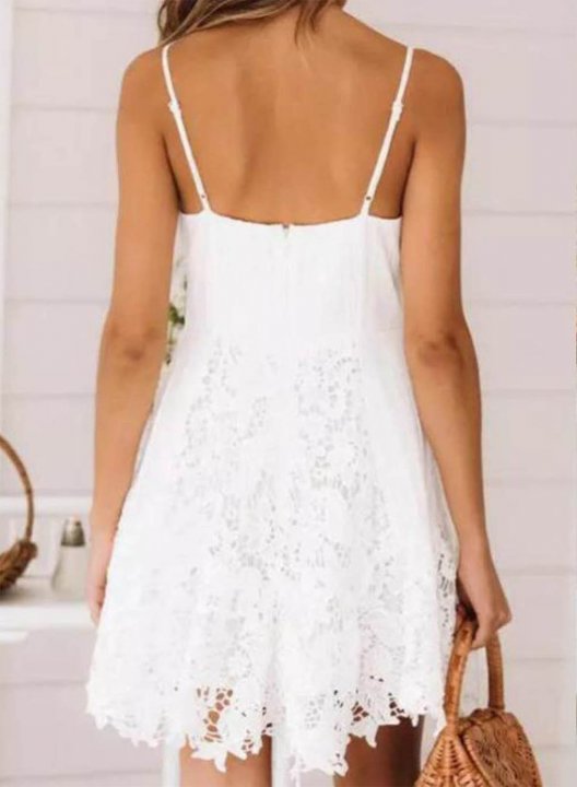 Women's Mini Dress Solid Lace A-line Sleeveless V Neck Summer Daily Mini Dress