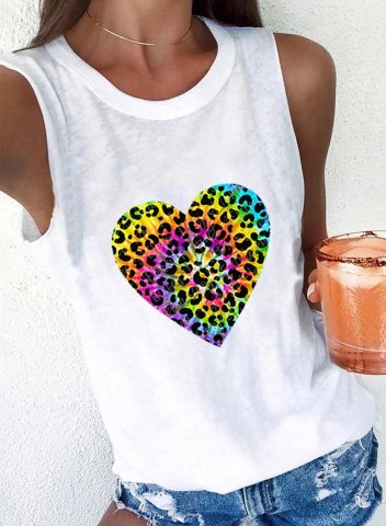 Women's Tank Tops Solid Leopard Heart-shaped Summer Sleeveless Round Neck Casual Tops