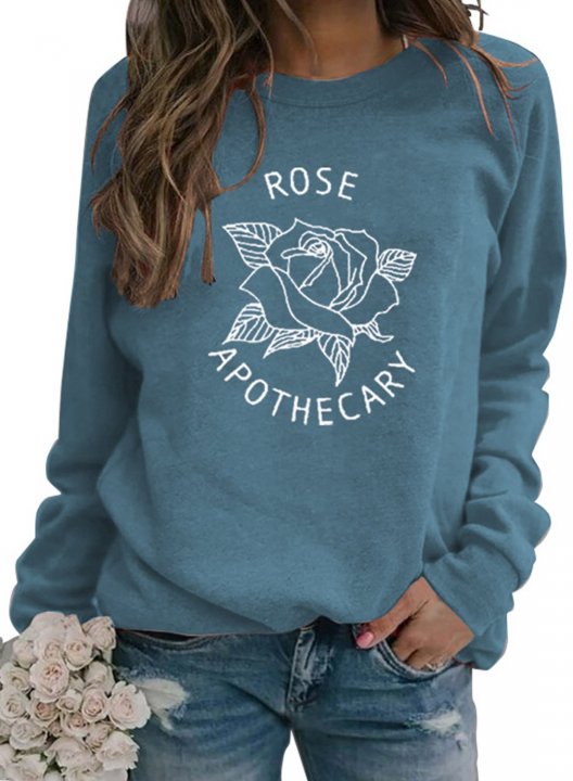 Women's Rose Apothecary Letter Sweatshirts Print Long Sleeve Round Neck Sweatshirt