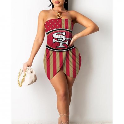 San Francisco 49ers Printed Irregular Bandeau Midi Dress