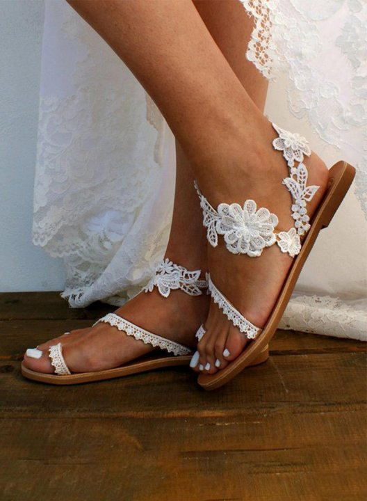 Women's Sandals Solid Lace Rubber Low Casual Sandals