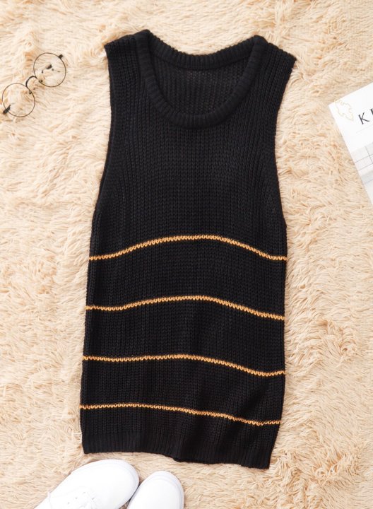 Women's Sweaters Striped Sleeveless Round Neck Sweaters