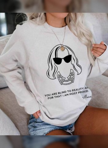 Women's Sweatshirts Abstract Portrait Print Long Sleeve Round Neck Casual Sweatshirt