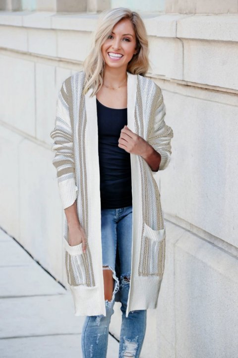 Women's Cardigans Pocketed Cotton Blend Cardigan