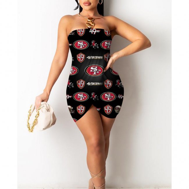 San Francisco 49ers Printed Irregular Bandeau Midi Dress