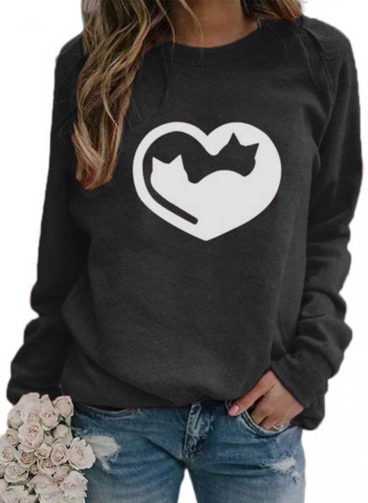 Women's Sweatshirts Heart-shaped Solid Long Sleeve Round Neck Casual Sweatshirt