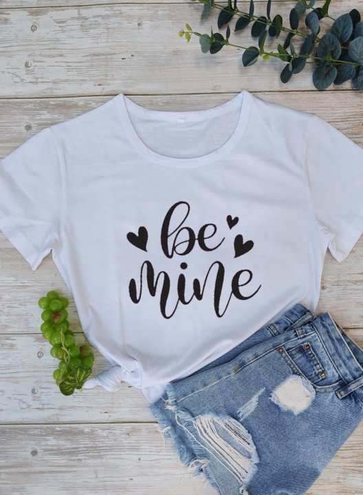 Women's T-shirts Letter Be Mine Valentine Short Sleeve Round Neck Festival Daily T-shirt