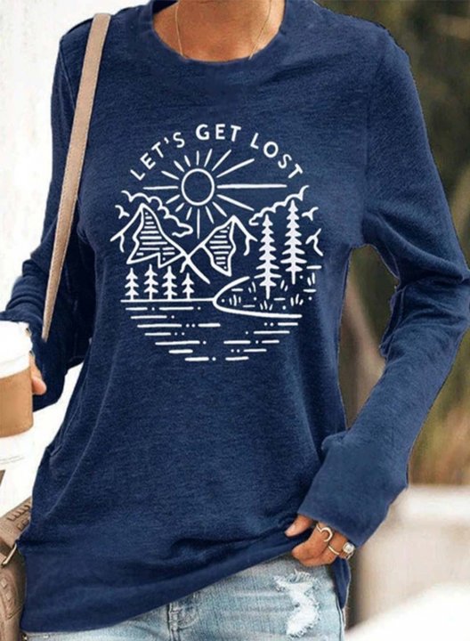 Women's T-shirts Letter Print Crew Neck Long Sleeve Casual T-shirt