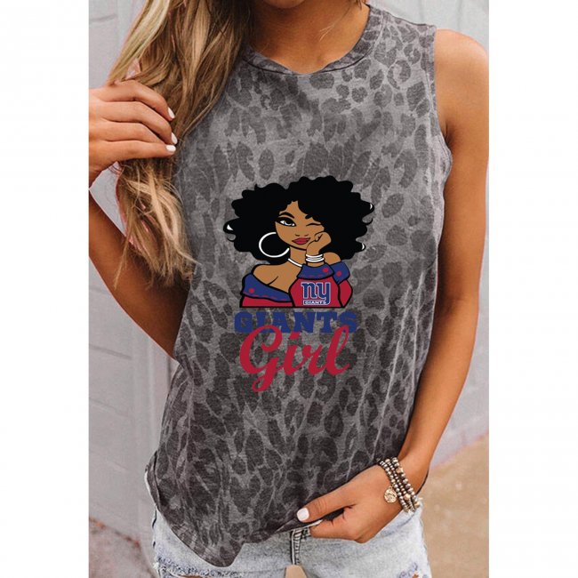 New York Giants Round Neck sleeveless Leopard Print T-Shirt