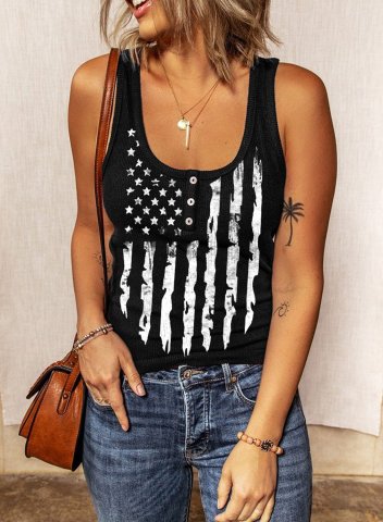 Women's Tank Tops American Flag Round Neck Button-up Tank Top