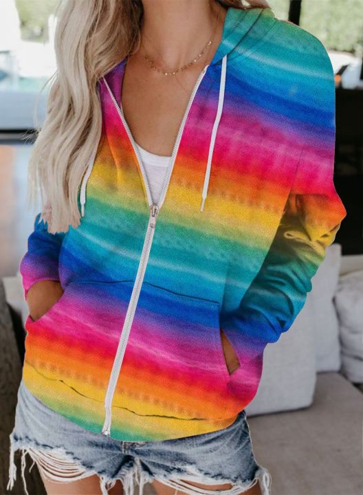 Color Block Long Sleeve Zip Hoodie