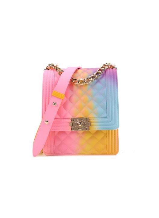 Women's Handbag Rainbow Color Block Vertical Skew Cross Chain Jelly Bag