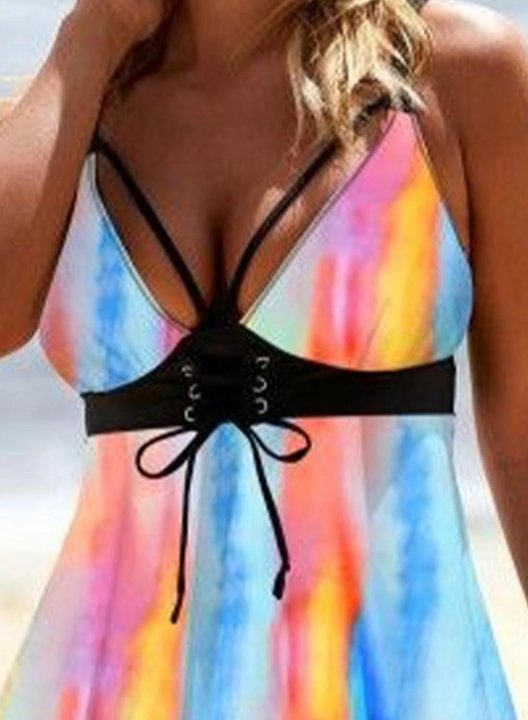 Women's Tankinis Color Block V Neck Vacation Beach Padded Knot Basic Tankini