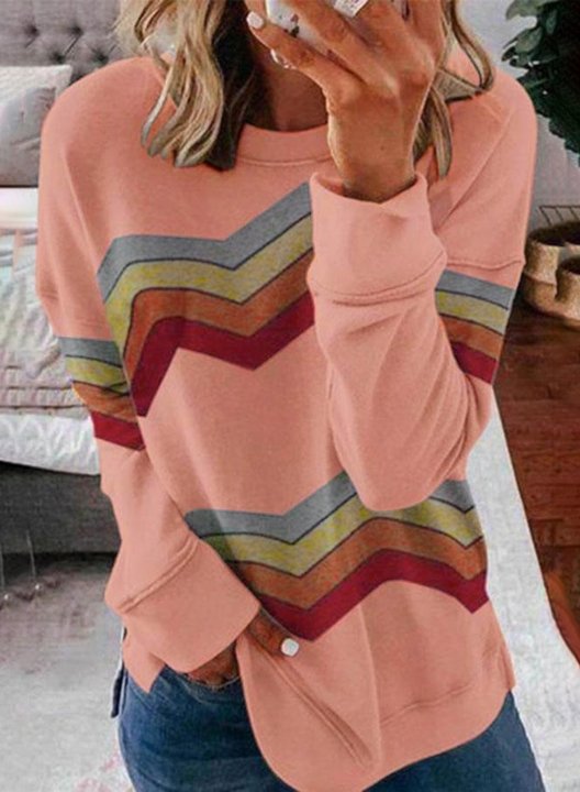 Striped Long Sleeve Round Neck Sweatshirt