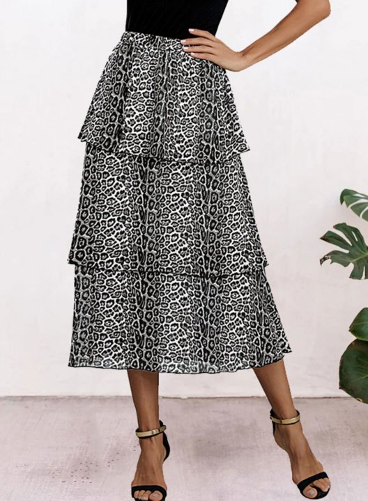 Women's Skirts Leopard High Waist Flare Daily Casual Midi Skirt