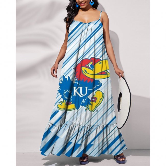 NCAAF KANSAS JAYHAWKS Printed Tie Back Pocket Strap Swing Dress