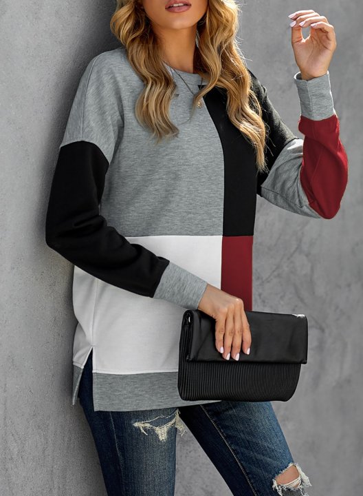 Color Block Round Neck Long Sleeves Sweatshirt