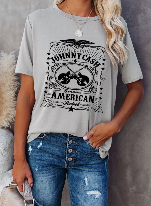 Women's T-shirts Letter Print Short Sleeve Round Neck Casual T-shirt