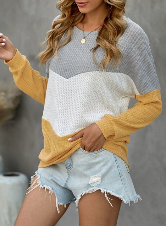 Color Block Round Neck Long Sleeve Casual Sweatshirt