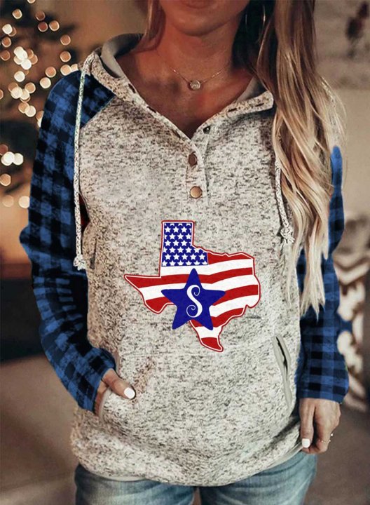 Women's Hoodies Plaid Festival Long Sleeve Button Drawstring Daily Hoodie