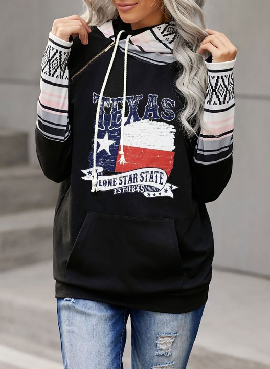 Women's Hoodies Texas independence day Texas Flag Festival Letter Print Long Sleeve Pocket Daily Hoodie