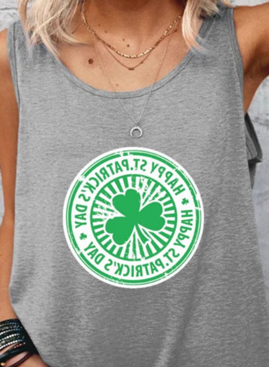 Women's Happy St Patrick's Day Print Tank Tops Casual Solid Summer Sleeveless Round Neck Tops